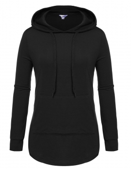 

Black New Women Casual Hooded Drawstring Long Sleeve Solid Pocket Hoodie, Multicolor