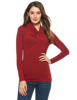 

Women Casual Long Sleeve V Neck Solid Slim Pullover T-Shirt, Multicolor