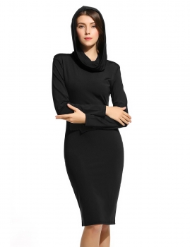 

Women's Cowl Collar Long Sleeve Bodycon Solid Hooded Hoodie Dress, Multicolor