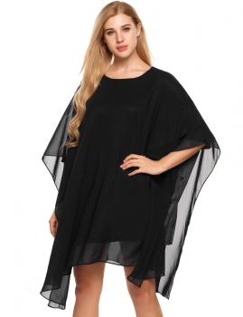 

Black 3"4 Sleeve Solid O Neck Loose Cover-up Dress, Multicolor