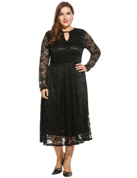 

Women Casual Plus Size Long Sleeve Floral V Neck Lace A-Line Dress, Multicolor