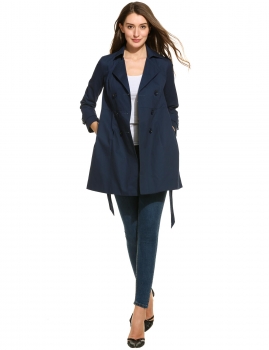 

Casual Turn-down Collar Long Sleeve Solid Double Breasted Windbreaker Coat, Multicolor