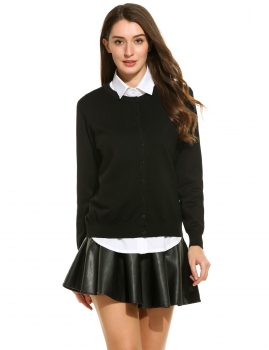 

O-Neck Long Sleeve Solid Button-down Cardigan Knit Sweaters, Multicolor