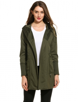 

Army green Casual Hooded Long Sleeve Solid Trench Coats & Jackets, Multicolor