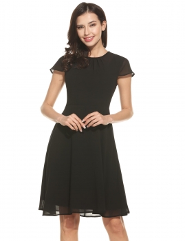 

Black Women Cap Sleeve Keyhole Back Fit and Flare Cocktail Party Chiffon Dress, Multicolor