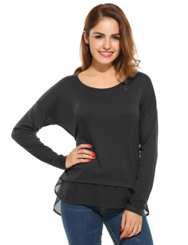 

Patchwork Zipper O-Neck Long Sleeve Blouse, Multicolor