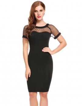 

Black Short Sleeves Organza Patchwork Bodycon Party Dress, Multicolor