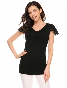 

Black Solid Cap Sleeve V-Neck Slim Fit T-Shirts, Multicolor