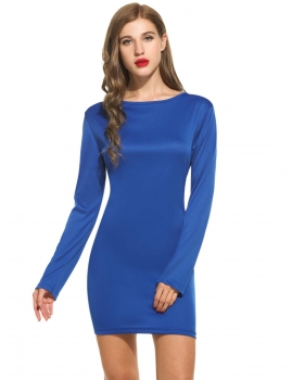 

Women's Round Neck Long Sleeve Solid Cocktail Party Bodycon Mini Dress, Multicolor
