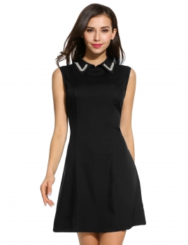 

Black Doll False Pearl Collar Sleeveless Slim Mini Dress, Multicolor