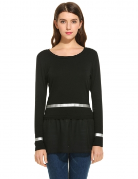 

Black Chiffon Hem Contrast Color Long Sleeve Tunic, Multicolor
