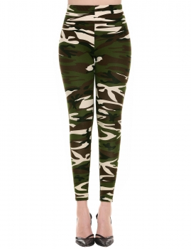 

Army green Slim Prints Elastic Waist Contrast Color Elastic Leggings, Multicolor