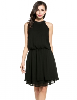 

Black Women Fashion Sexy Halter Sleeveless Elastic High Waist Solid Evening Party A-Line Short Dress, Multicolor