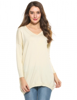 

V-Neck Long Sleeve Casual Loose Fit Knit Pullover Sweater, Multicolor