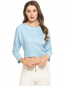 

Open Back Lace Closure Batwing Sleeve Solid Crop Tops, Multicolor