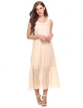 

Apricot Bohemian Sleeveless Crochet Chiffon Maxi Casual Dress, Multicolor