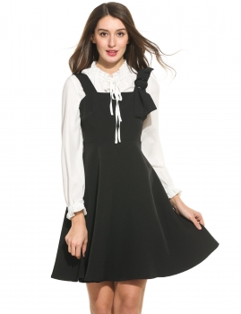 

Black Zeagoo Square Collar Sleeveless Solid Bow Pleated Tank with Lining Casual Dresses, Multicolor