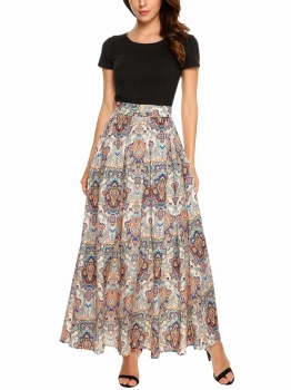 

Blue Print Maxi Beach Bohemia Style Skirt, Multicolor