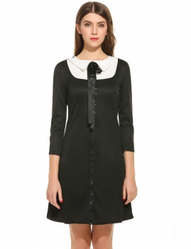 

Black Women Peter Pan Collar Bow 3"4 Sleeve Slim Cocktail Party A-Line Dress, Multicolor