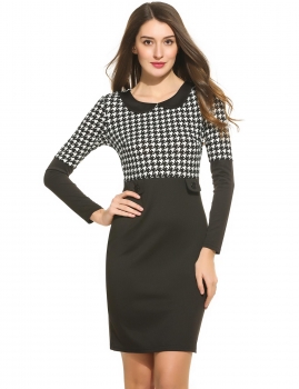 

Black Peter Pan Collar Plaid Patchwork Business Dress, Multicolor