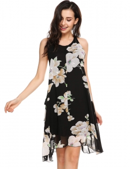 

V-Neck Sleeveless Prints Chiffon Dress with Lining, Multicolor