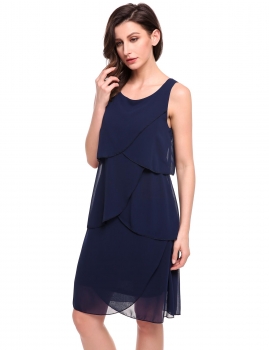 

Blue Sleeveless Ruffle Layered Chiffon Going Out Dress, Multicolor