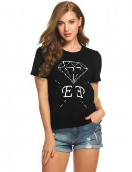 

Black Diamond Printed Round Neck Short Sleeve Basic T-Shirts, Multicolor