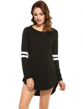 

Women Round Neck Striped Long Sleeve High Low Hem Mini Tunic Dress, Multicolor