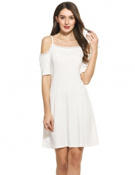 

White Spaghetti Straps Solid Lace Brims Cami Dress, Multicolor