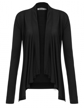 

Black Long Sleeve Open Front Draped Irregular Hem Casual Cardigan, Multicolor