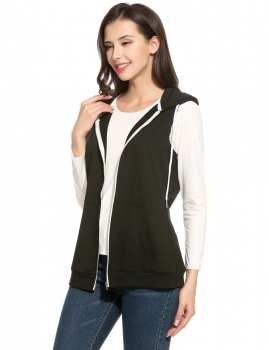 

Black Casual Hooded Sleeveless Solid Zip-up Sweatshirts Vest, Multicolor