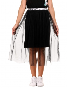 

Black Letter Ruffles Elastic Waist Sheer Mesh Overlay Midi Skirt, Multicolor