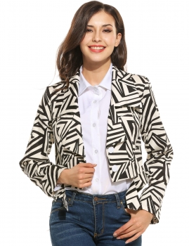 

White Turn Down Collar Striped Button Closure Formal Coat, Multicolor
