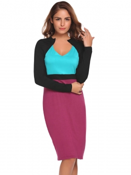 

Blue Contrast Color Patchwork Slim Dress, Multicolor