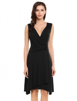 

Black V-Neck Sleeveless Faux Wrap Ruched Waist Going Out Dress, Multicolor