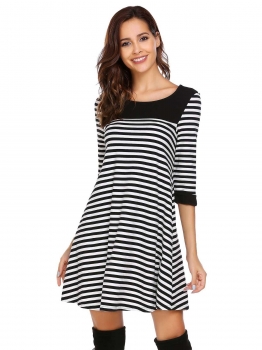 

Black Half Sleeve Striped Patchwork Shift Dress, Multicolor