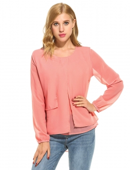 

Pink Irregular Hem Solid Slim Shirts & Blouses, Multicolor