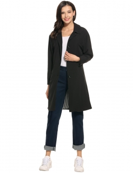 

Black Casual Detachable Hat Long Sleeve Solid Button-down Windbreaker Coat, Multicolor