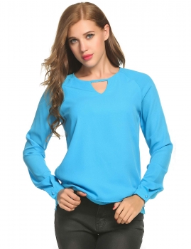 

Front Hollow Back Keyhole Double Layer Side Slit Long Sleeve Top, Multicolor