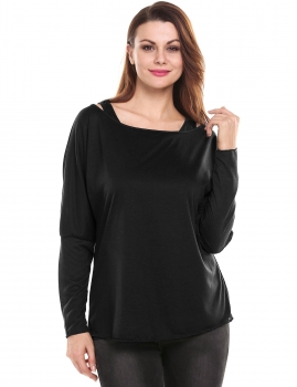 

Black Boat Neck Long Batwing Sleeve Solid Pullover T-Shirt, Multicolor