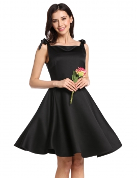 

Black Square Neck Sleeveless Lace Up Vintage Style Bridesmaid Dress, Multicolor