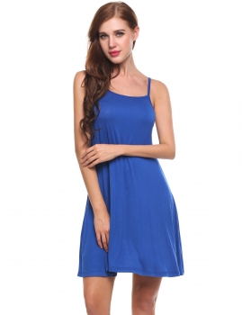 

Blue Square Collar Solid Back V Neck Cross-Strap Pleated Hem Casual Dress, Multicolor