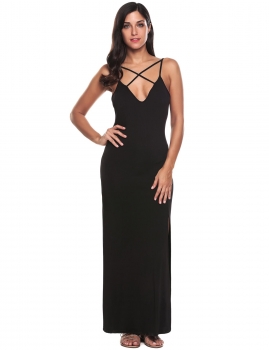 

Black Women Sexy Deep V-Neck Backless Side Split Going Out Dress, Multicolor