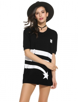 

Women's O-Neck Half Sleeve Print Casual Loose Long T-Shirt Top, Multicolor