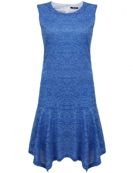 

Blue Women Casual Sleeveless Leopard O Neck Loose Asymmetrical Hem Sexy Knee Length Dress, Multicolor