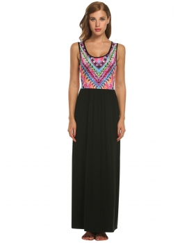 

Purple Women's Summer Beach Print Sleeveless Tank Top Long Maxi Dress, Multicolor