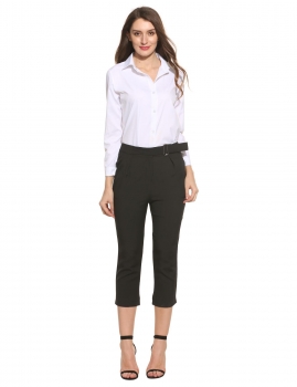 

Black Women Fashion Slim High Waist Casual Belt Trousers, Multicolor