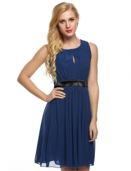 

Blue Keyhole Sleeveless High Waist Pleats Detail A-Line Wedding Bridesmaid Dresses, Multicolor