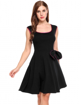 

Black O-Neck Sleeveless Contrast Color Elastic A-Line Party Dress, Multicolor