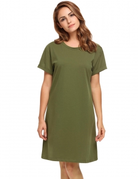 

Army green O-Neck Short Sleeve Solid Loose T-Shirt Dress, Multicolor